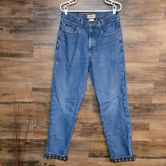 Vtg LL Bean Classic Fit Plaid Lined Jeans 32x34 Measures 30x34 Outdoor Wear - Picture 1 of 9